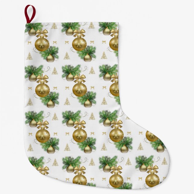 Calcetín Navideño Grande Navidades de pie, bolas de oro (Anverso)
