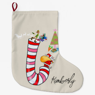 Calcetín Navideño Grande Navidades de pie, Candy cane Elf
