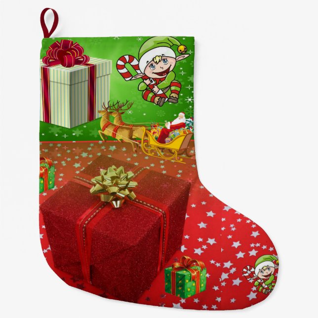 Calcetín Navideño Grande Navidades de pie, Elf (Anverso)