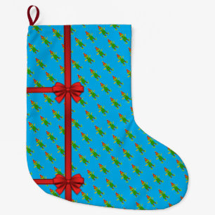 Calcetín Navideño Grande Navidades de pie, Elf Blue Red Bow
