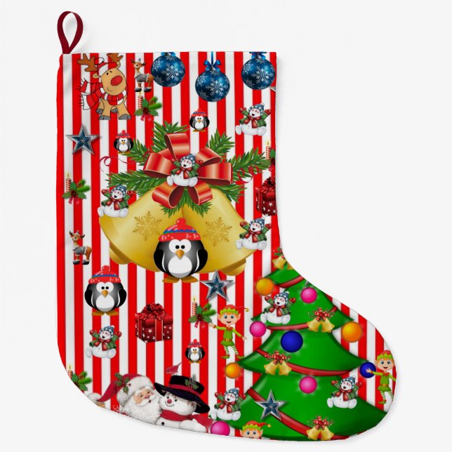 Calcetín Navideño Grande Navidades de pie, Navidades de pingüino (Anverso)