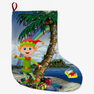 Calcetín Navideño Grande Navidades de pie, Navidades de playa Elf