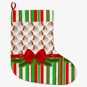 Calcetín Navideño Grande Navidades de pie, Navidades de Santa Stripe