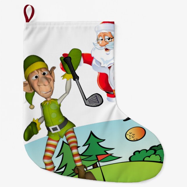 Calcetín Navideño Grande Navidades de pie, Navidades Elf Golf (Anverso)