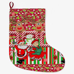 Calcetín Navideño Grande Navidades de pie, Navidades Elf Santa Snowman