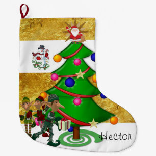 Calcetín Navideño Grande Navidades de pie, Navidades Elf Snowman