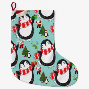Calcetín Navideño Grande Navidades de pie, pingüino