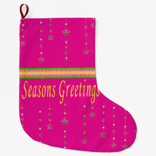 Calcetín Navideño Grande Navidades de pie, saludos de temporada rosados