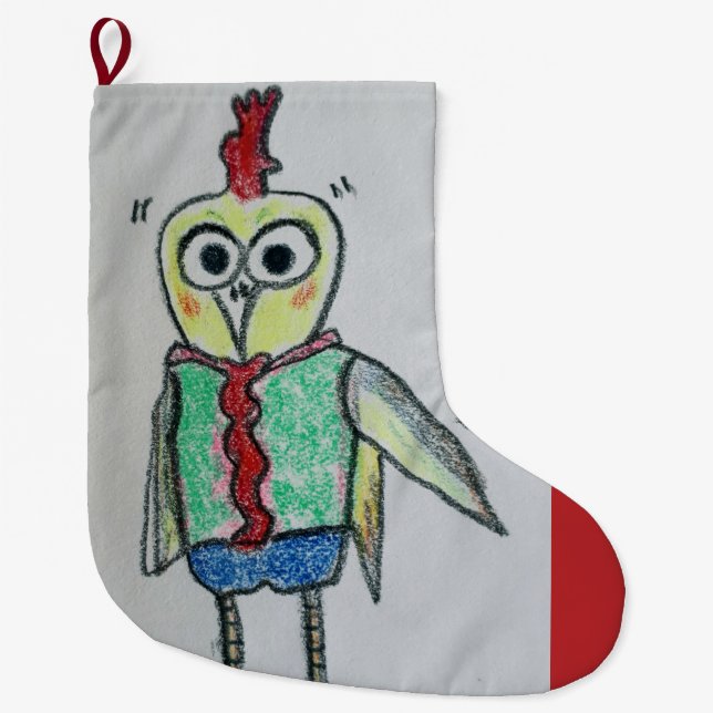 Calcetín Navideño Grande Navidades de pollo haciendo cola (Anverso)