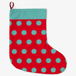 Calcetín Navideño Grande Navidades de Punto Polka (Rojo y Aqua)