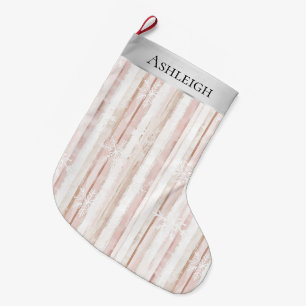 Calcetín Navideño Grande Navidades de rayas blancas rosadas de plata