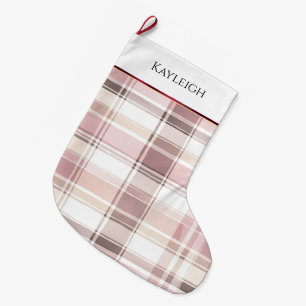 Calcetín Navideño Grande Navidades de rayas de yeso blanco morrón rosado de
