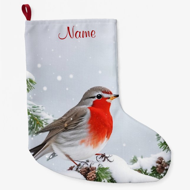Calcetín Navideño Grande Navidades de Red Robin Holiday se levantan (Anverso)