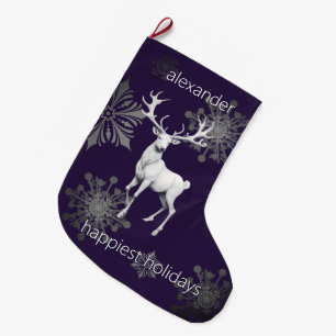 Calcetín Navideño Grande Navidades de renos de marfil   Purple Personalizad