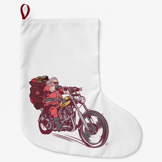 Calcetín Navideño Grande Navidades de Santa Biker disfrazados para invitaci (Anverso)