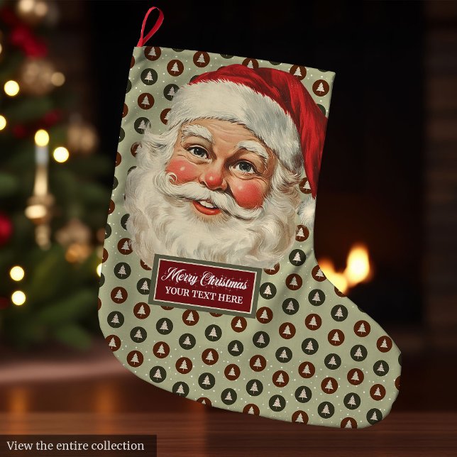 Calcetín Navideño Grande Navidades de Santa Claus retro y anticuados se lev (Retro Old Fashioned Santa Claus Christmas Stocking)