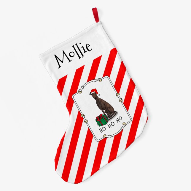 Calcetín Navideño Grande Navidades de Santa Hat Greyhound Dog (romano le) G (Anverso (colgado))
