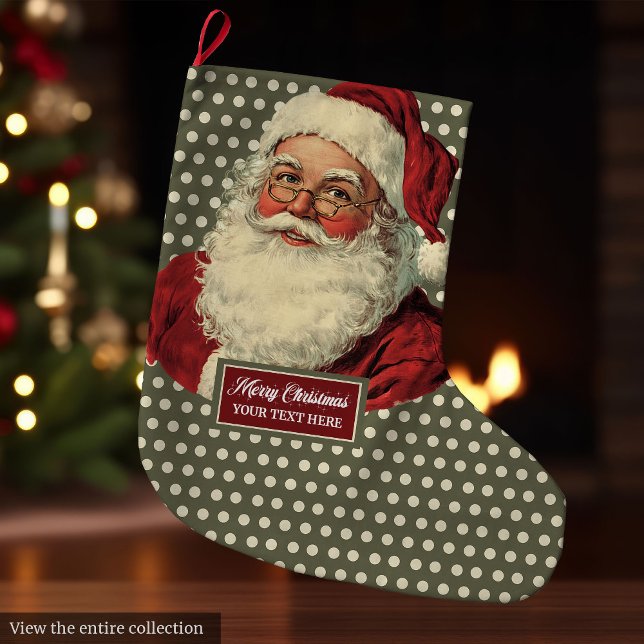 Calcetín Navideño Grande Navidades De Santa Lucía Clásicos Con Encanto (Classic Santa Christmas Stocking With Charm)
