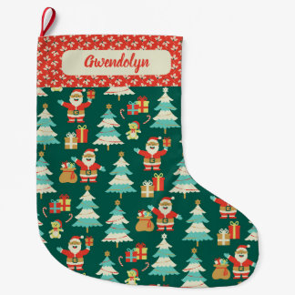 Calcetín Navideño Grande Navidades de Santa Personalizable de Cute Retro