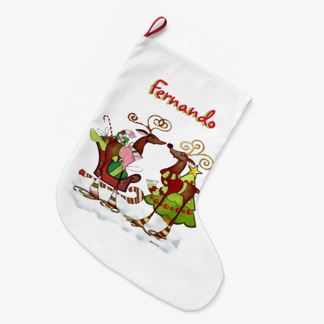 Calcetín Navideño Grande Navidades de Silly Whimsey se mueven PERSONALIZADO (Frente (Colgado))