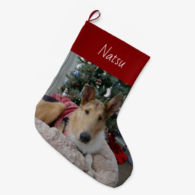 Calcetín Navideño Grande Navidades de Smooth Collie (Frente (Colgado))