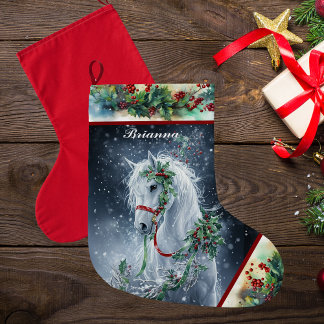 Calcetín Navideño Grande Navidades de Stallion Blanco de Invierno Caballo l