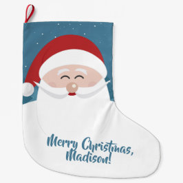 Calcetín Navideño Grande Navidades de texto Cute Santa personalizado