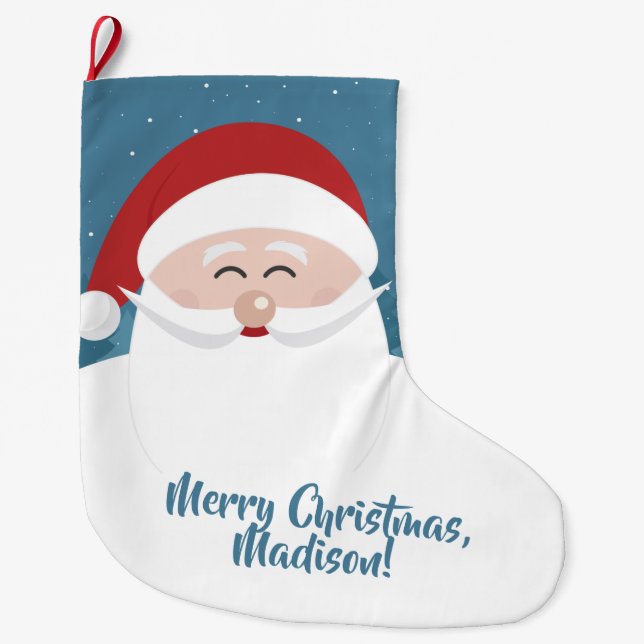 Calcetín Navideño Grande Navidades de texto Cute Santa personalizado (Anverso)