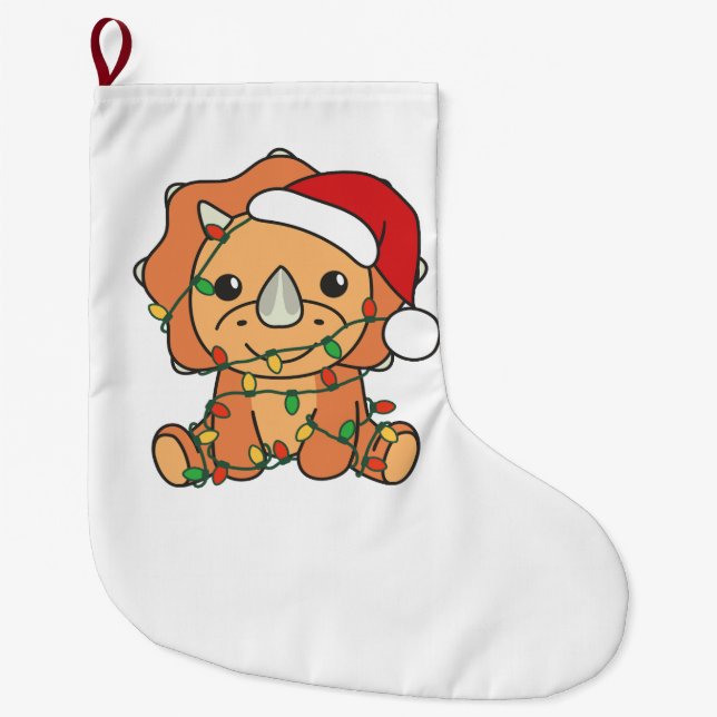 Calcetín Navideño Grande Navidades de Triceratops Animales de Invierno de v (Anverso)