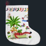 Calcetín Navideño Grande Navidades de vacaciones, Summer Beach Santa<br><div class="desc">Navidades Almorzando Esta reserva de Navidades a medida es atractiva para los pequeños regalos de Santa. Algo para todos,  Maria lurdis afonso,  https://www.zazzle.com/succeedinbeautybarb</div>