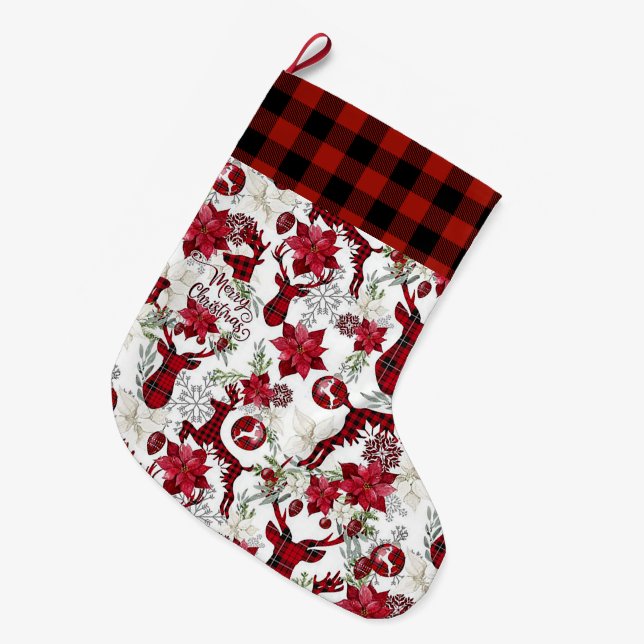 Calcetín Navideño Grande Navidades de yegua negra y roja (Frente (Colgado))