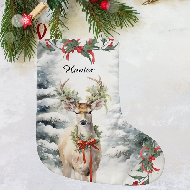 Calcetín Navideño Grande Navidades Deer Stocking, Perfect Hunters Gift ( Christmas Deer Art Stocking, Rustic Woodland)