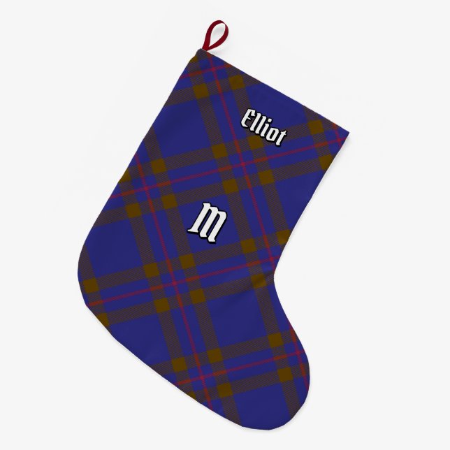 Calcetín Navideño Grande Navidades del Clan Elliot Modern Tartan (Frente (Colgado))