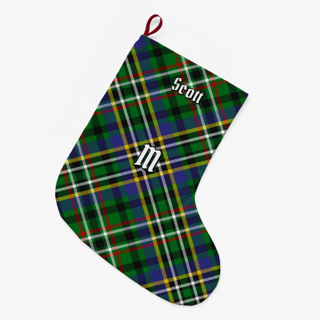 Calcetín Navideño Grande Navidades del Clan Scott Green Tartan (Frente (Colgado))