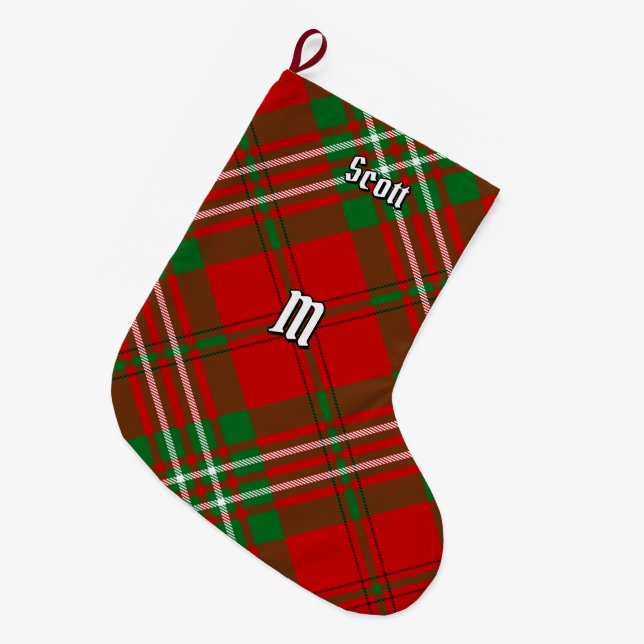 Calcetín Navideño Grande Navidades del Clan Scott Red Tartan (Frente (Colgado))
