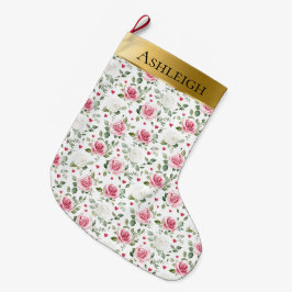 Calcetín Navideño Grande Navidades del corazón floral blanco dorado Glam ro