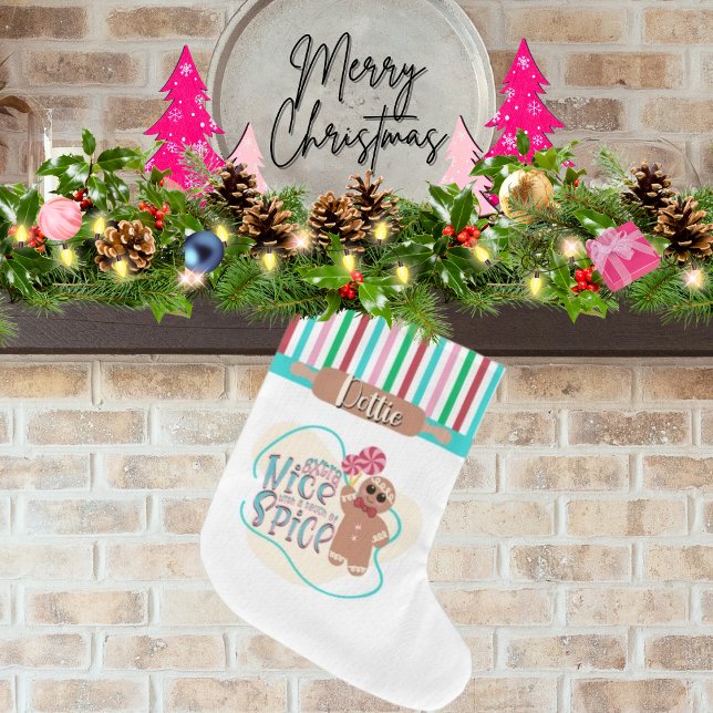Calcetín Navideño Grande Navidades del hombre de pan de jengibre personaliz (Subido por el creador)
