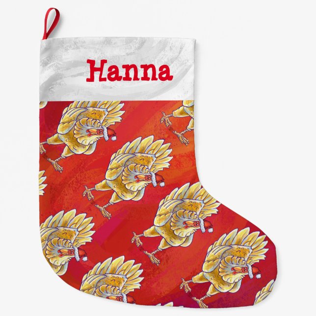 Calcetín Navideño Grande Navidades del patrón de pollo de la cabeza y la co (Anverso)