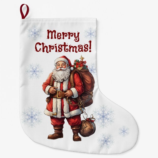 Calcetín Navideño Grande Navidades del personalizable Santa Claus se levant (Anverso)