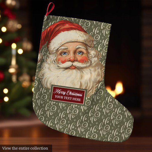 Calcetín Navideño Grande Navidades del Retro Santa Claus rebosan arte vinta (Retro Santa Claus Christmas Stocking Vintage Artwork)