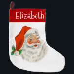 Calcetín Navideño Grande Navidades del Retro Vintage Jolly Santa Claus<br><div class="desc">Navidades con una foto retro festiva. Jolly le dijo a Santa Claus con sus mejillas rosadas rojas y una sonrisa cálida y cordial. Un poco de nostalgia de la vieja escuela por los viejos tiempos,  esta imagen trae recuerdos de las celebraciones del pasado de los Navidades.</div>