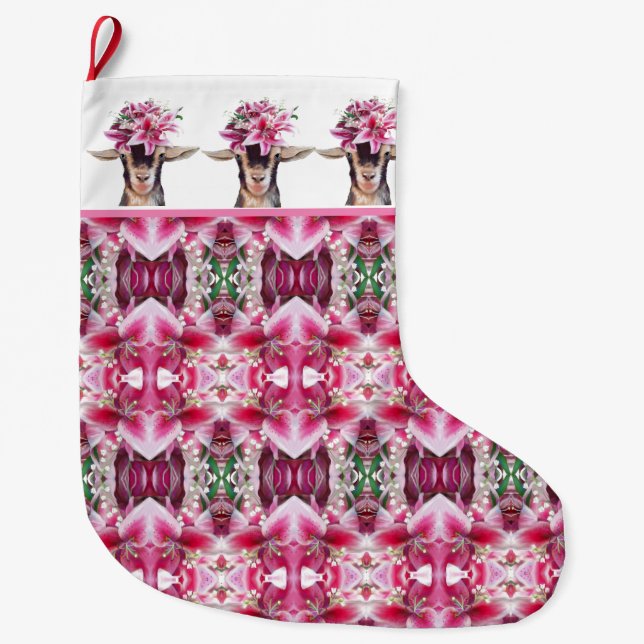 Calcetín Navideño Grande Navidades descansando - Lilly the Goat (Anverso)