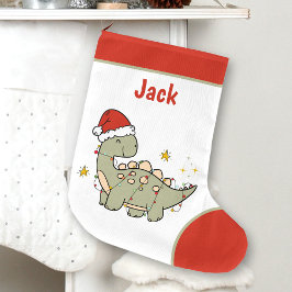 Calcetín Navideño Grande Navidades Dinosaur Santa Hat Nombre Niños