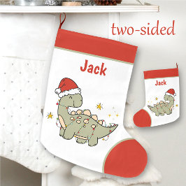Calcetín Navideño Grande Navidades Dinosaur Santa Hat Nombre niños de dos l