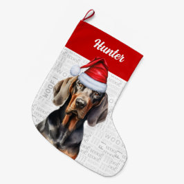 Calcetín Navideño Grande Navidades en blanco negro conhound con el nombre d