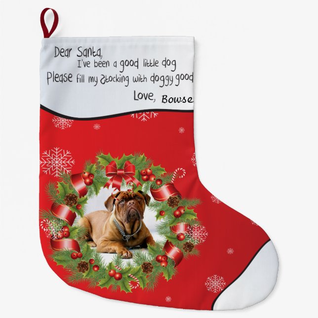 Calcetín Navideño Grande Navidades escribieron FOTO para la foto de su perr (Anverso)