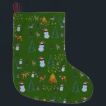 Calcetín Navideño Grande Navidades felices Personalizados haciendo olas<br><div class="desc">Hombres de nieve,  ciervos y árboles de vacaciones en Navidades Stocking. Elija su color de fondo.</div>