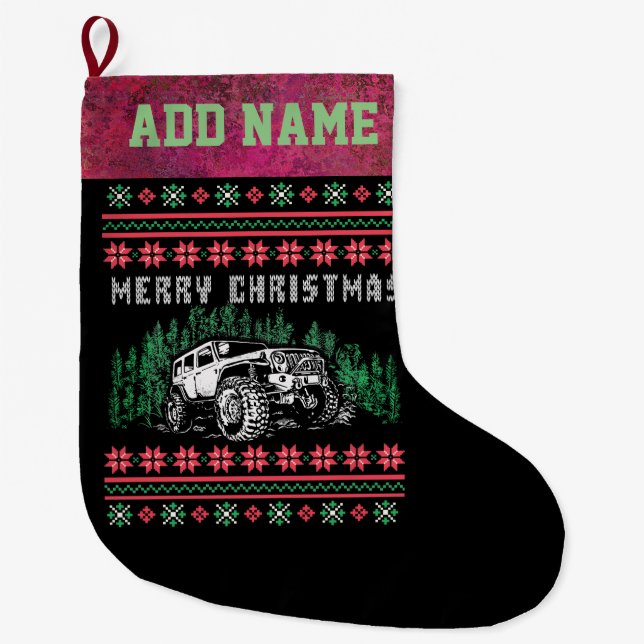 Calcetín Navideño Grande Navidades feos del vehículo offroad Sweater (Anverso)