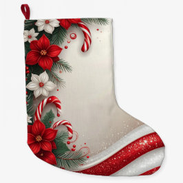 Calcetín Navideño Grande Navidades Floral Candy Canes Holiday Stocking