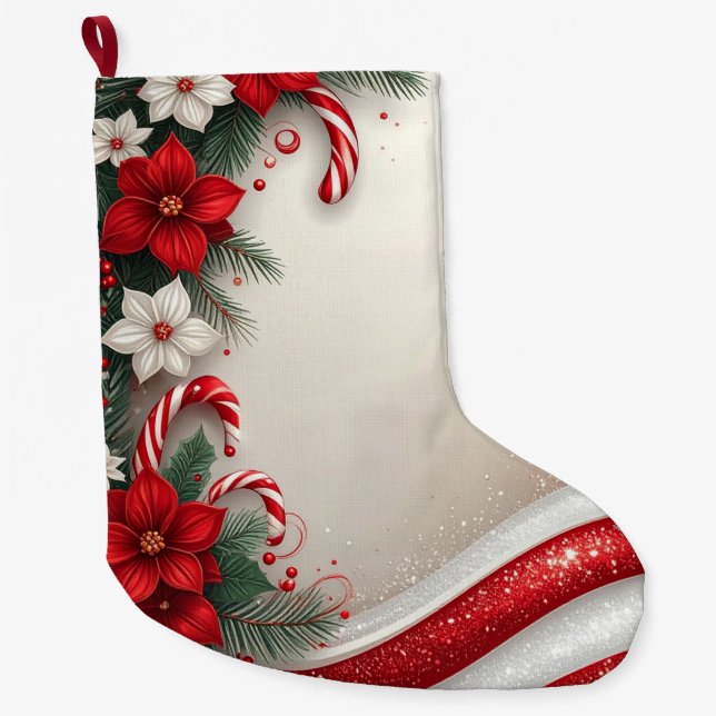 Calcetín Navideño Grande Navidades Floral Candy Canes Holiday Stocking (Anverso)